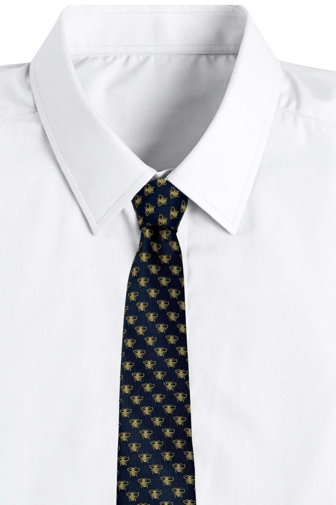 Navy Blue Bee Motif Necktie with Classic Pattern