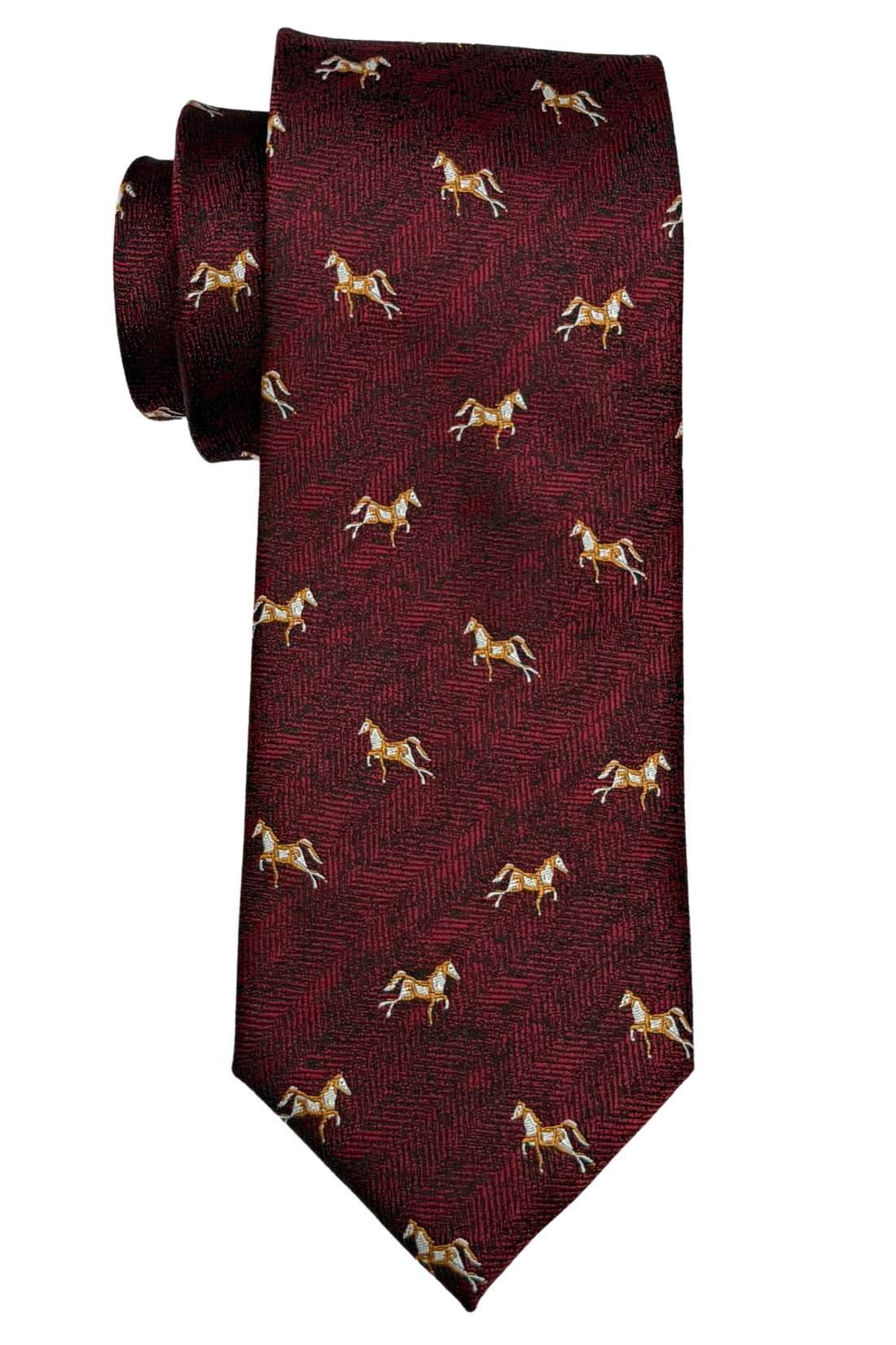 Burgundy Horse Motif Silk Necktie with 100% Silk