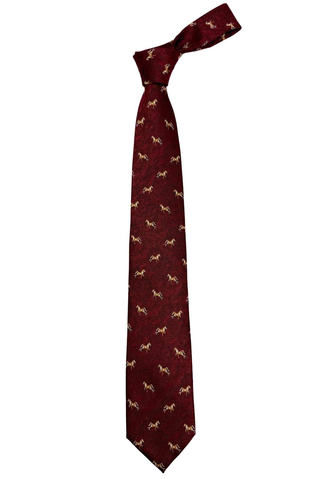 Burgundy Horse Motif Silk Necktie with 100% Silk