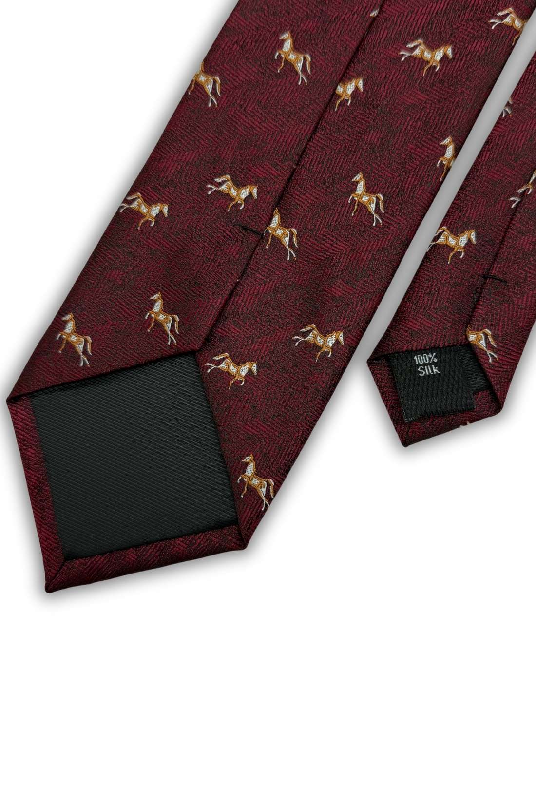 Burgundy Horse Motif Silk Necktie with 100% Silk