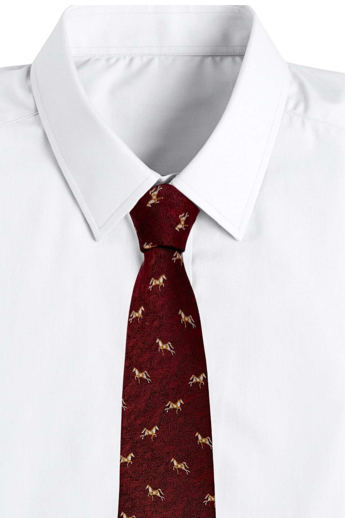 Burgundy Horse Motif Silk Necktie with 100% Silk