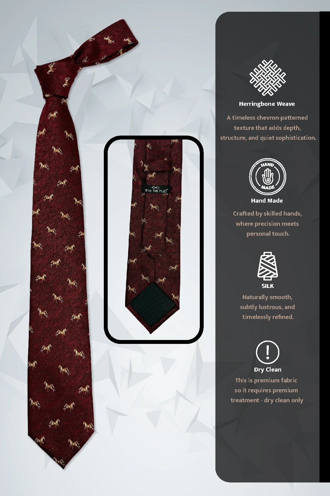 Burgundy Horse Motif Silk Necktie with 100% Silk