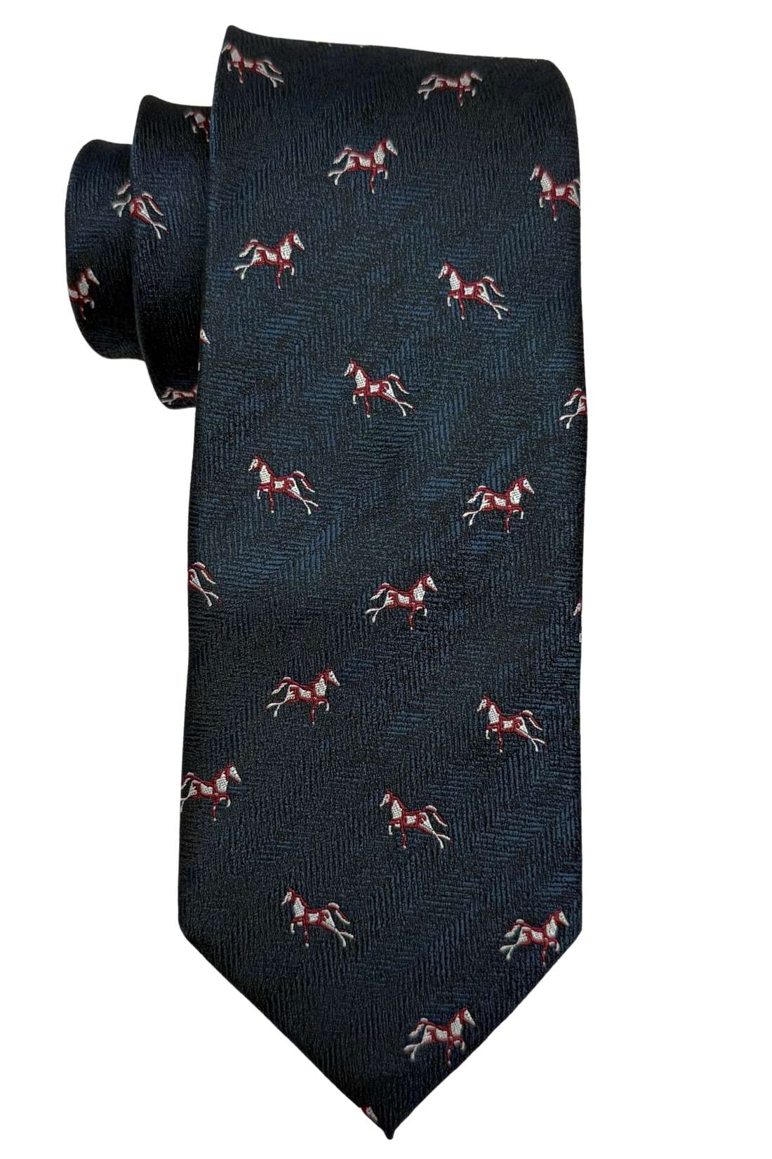 Navy Blue Horse Motif Silk Necktie