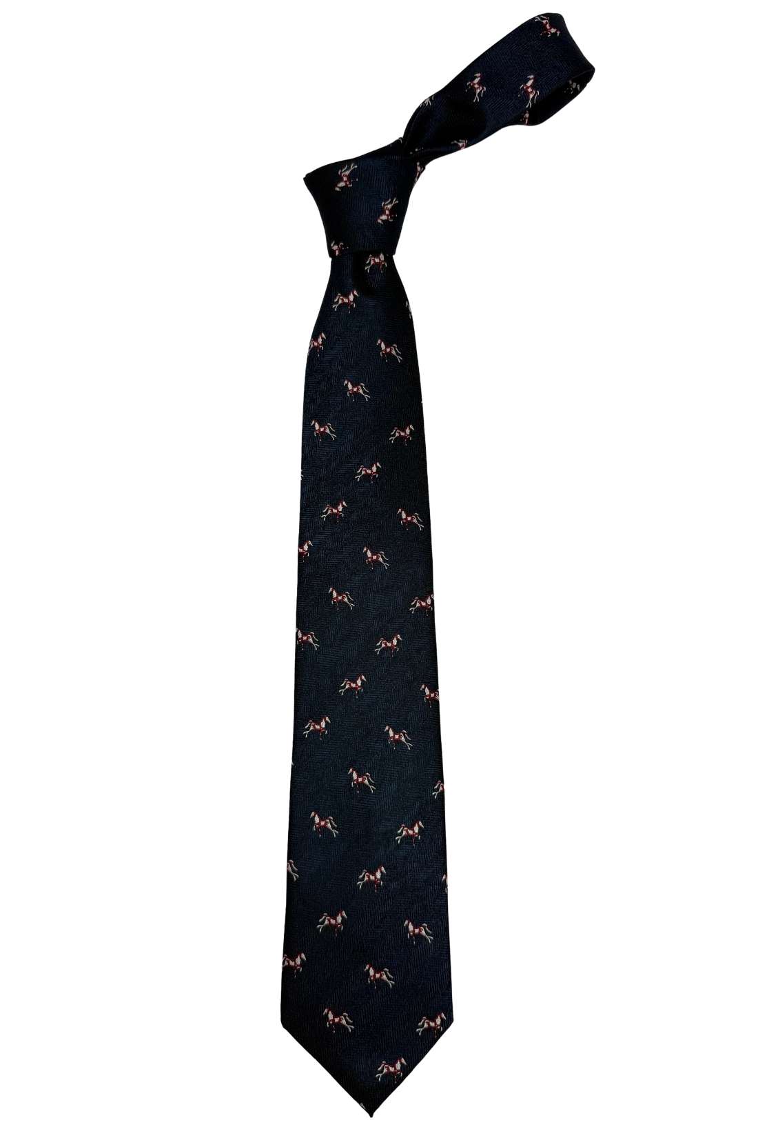 Navy Blue Horse Motif Silk Necktie