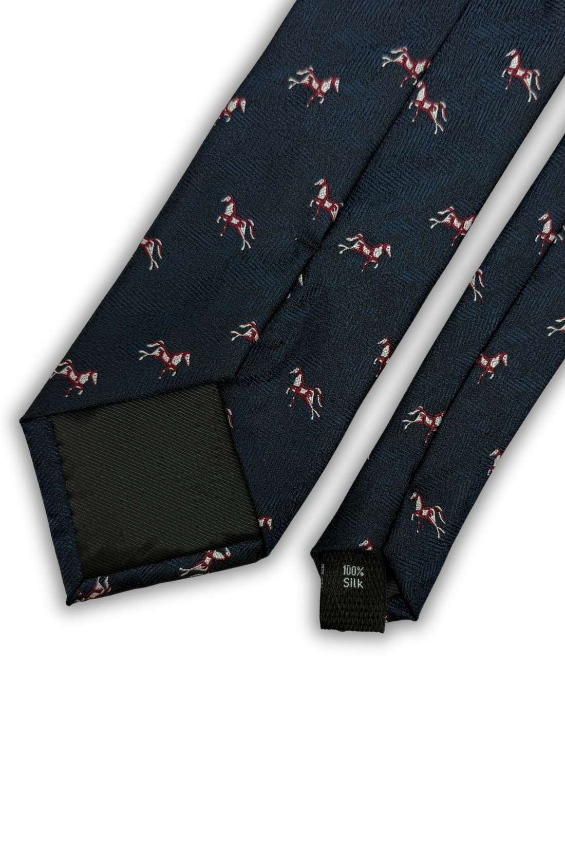 Navy Blue Horse Motif Silk Necktie
