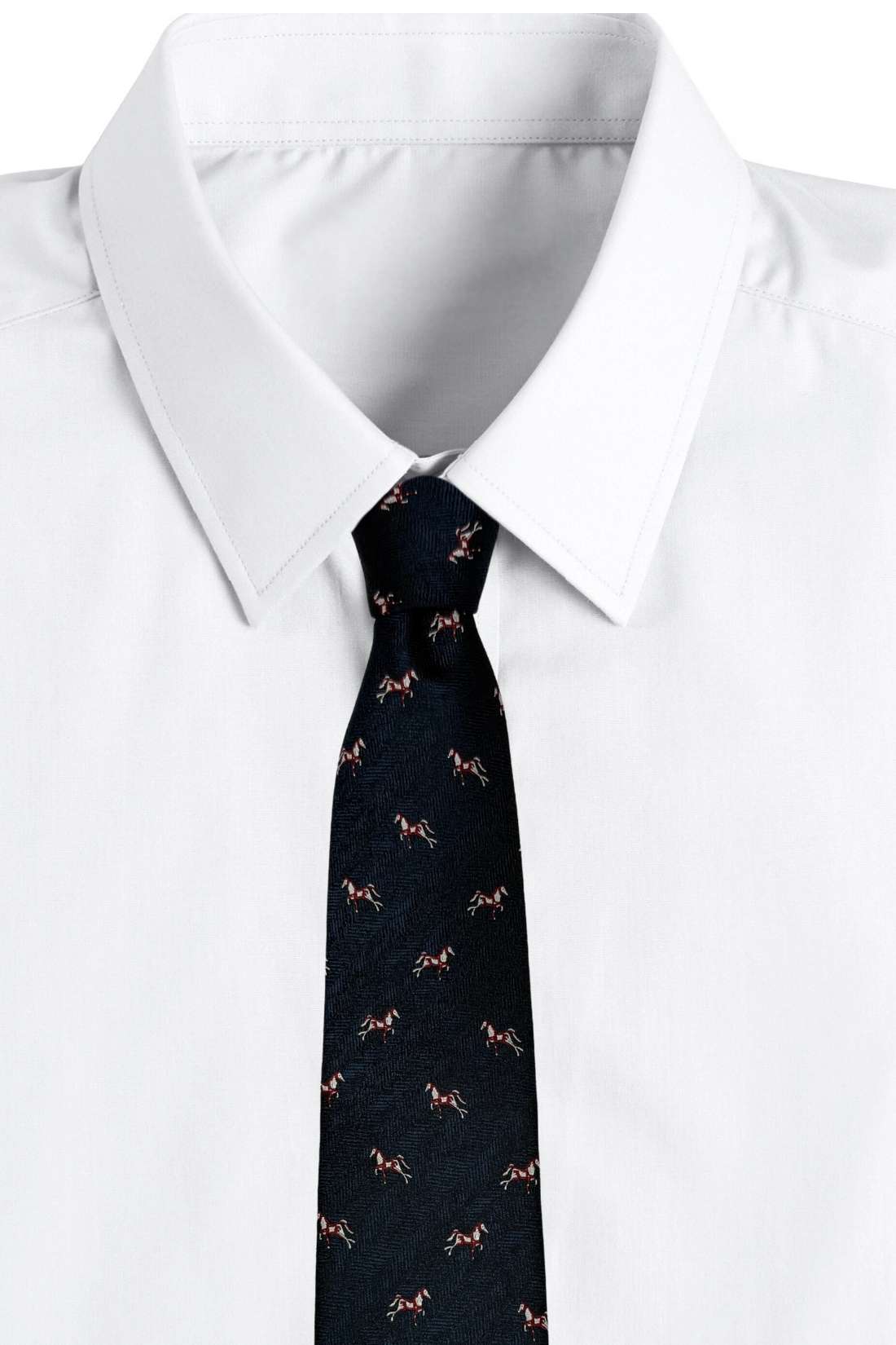 Navy Blue Horse Motif Silk Necktie