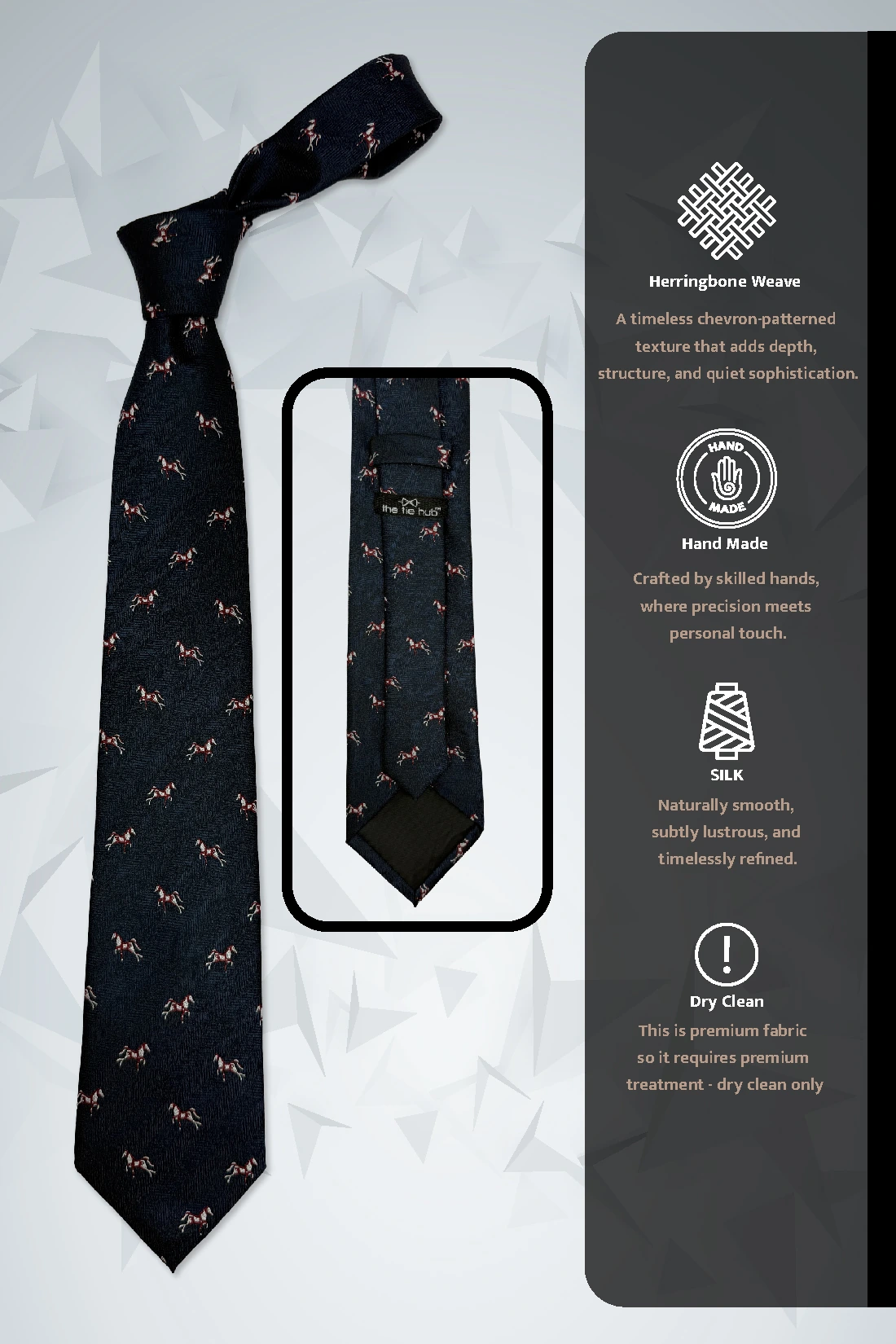 Navy Blue Horse Motif Silk Necktie