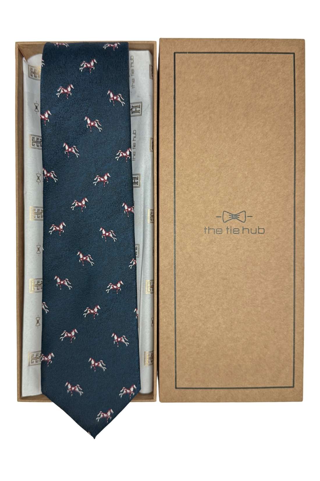 Navy Blue Horse Motif Silk Necktie