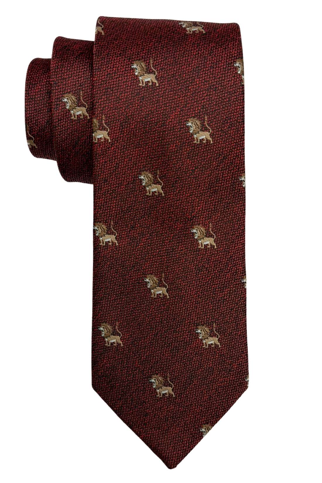 Burgundy Lion Motif Silk Necktie