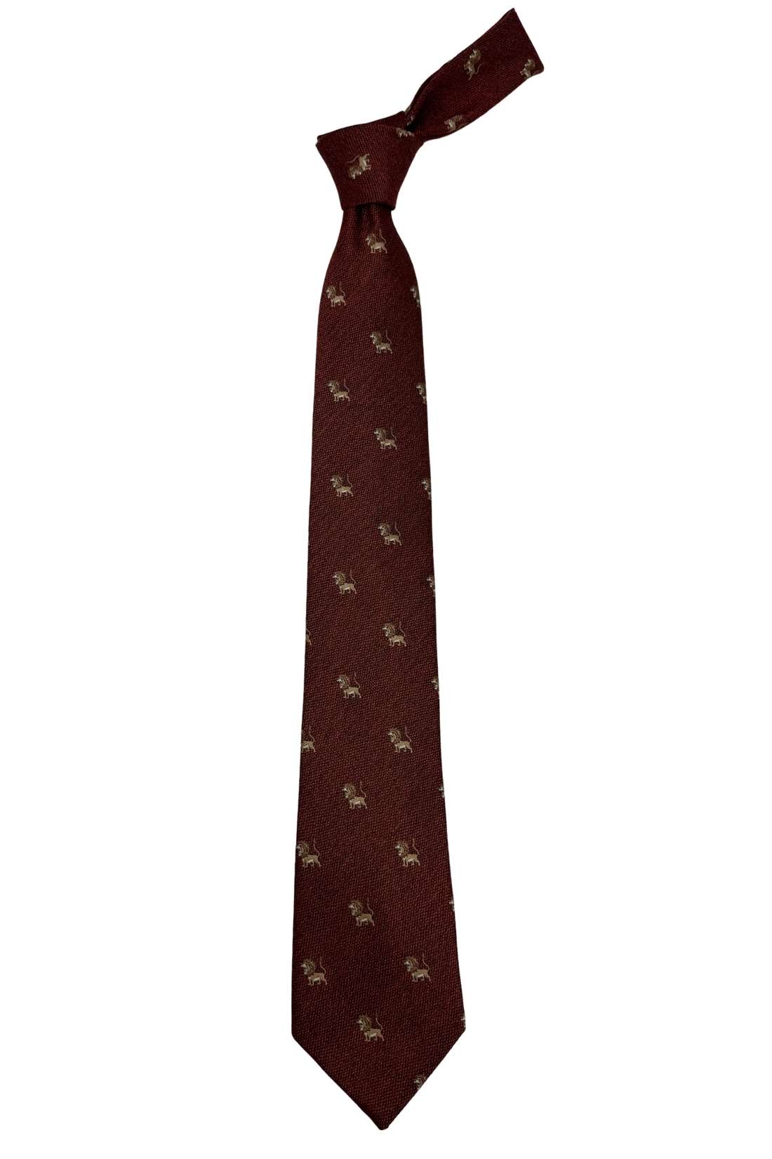 Burgundy Lion Motif Silk Necktie
