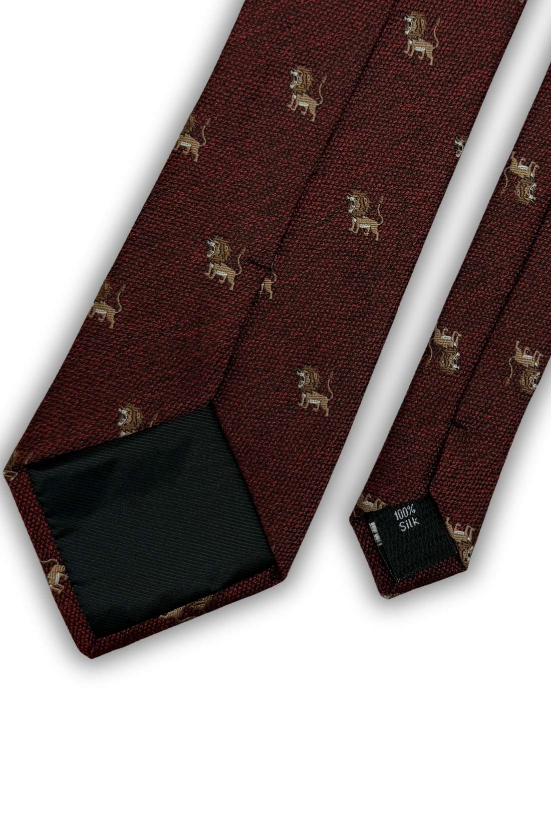 Burgundy Lion Motif Silk Necktie