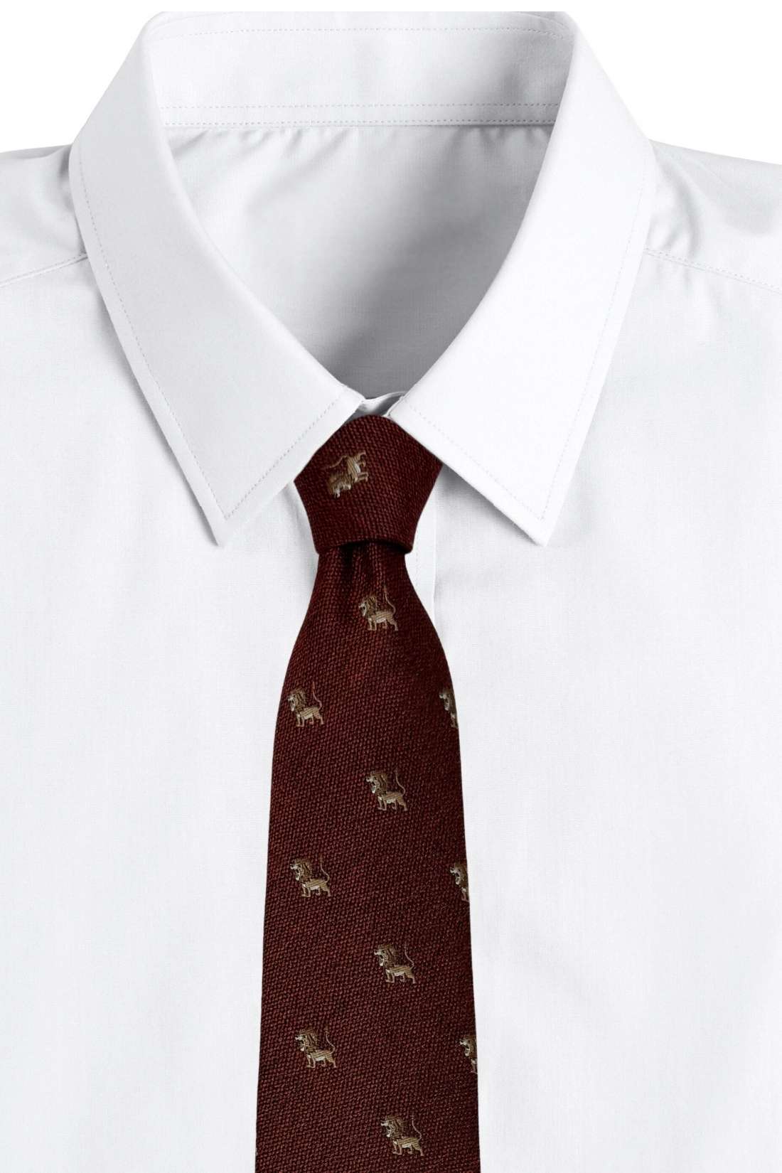 Burgundy Lion Motif Silk Necktie