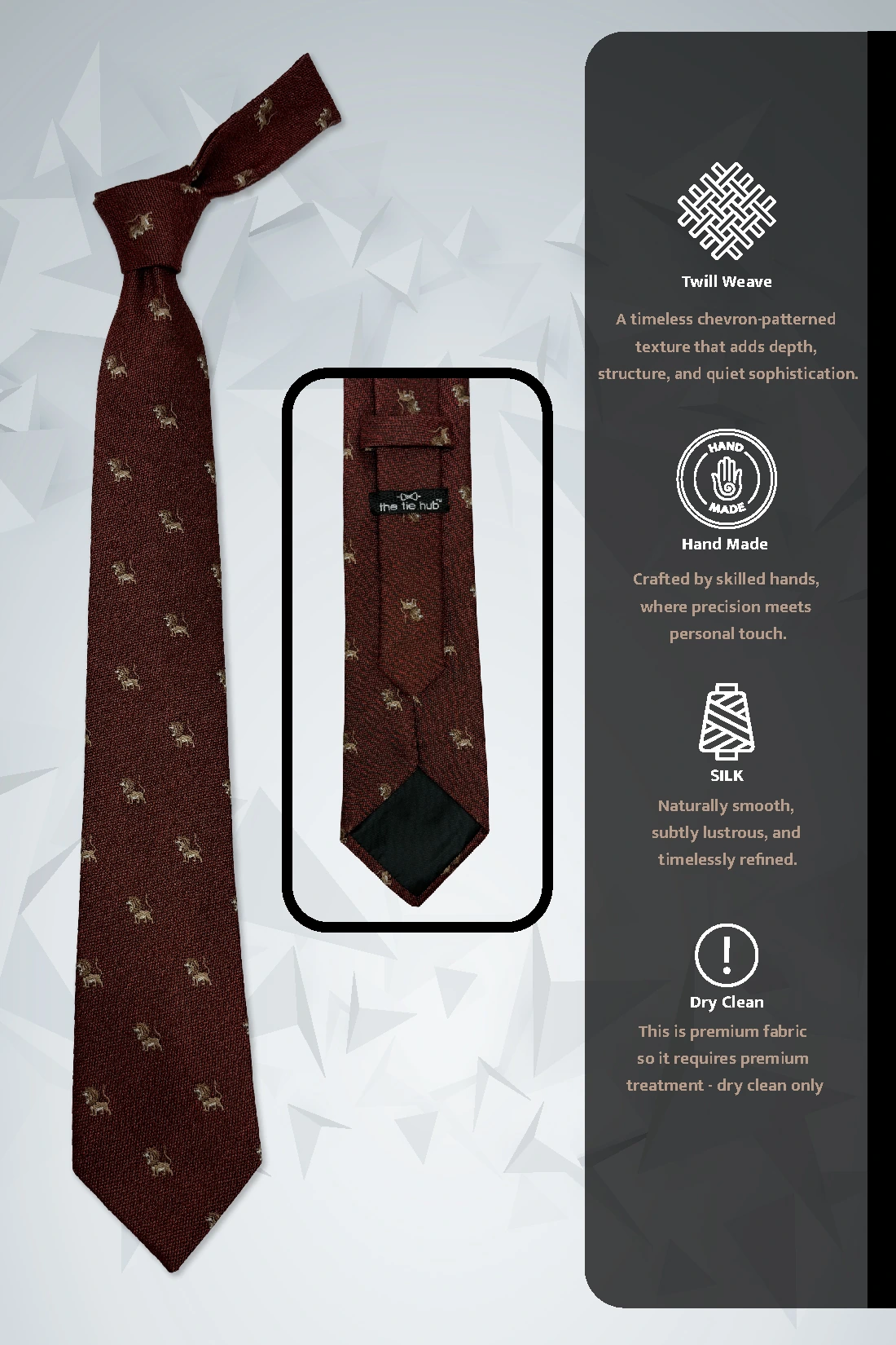 Burgundy Lion Motif Silk Necktie