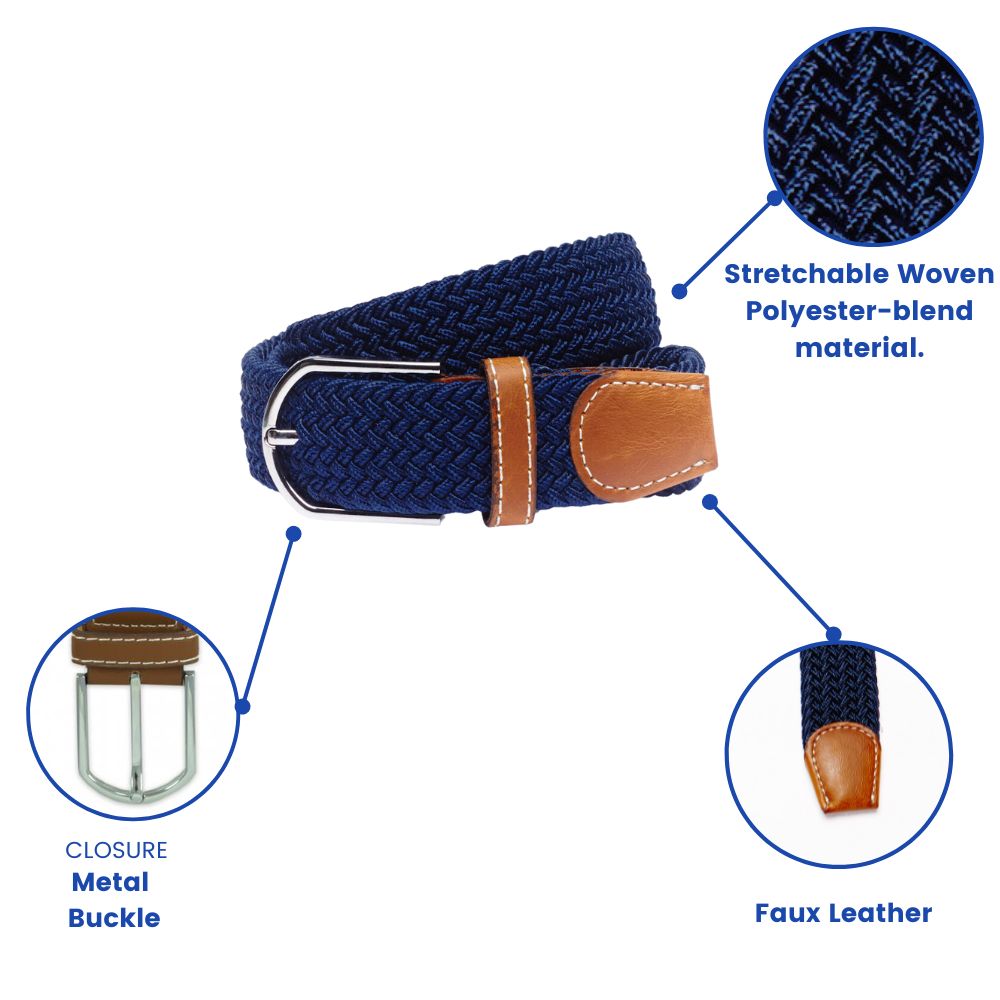 Solid Navy Elasticated Woven Belt