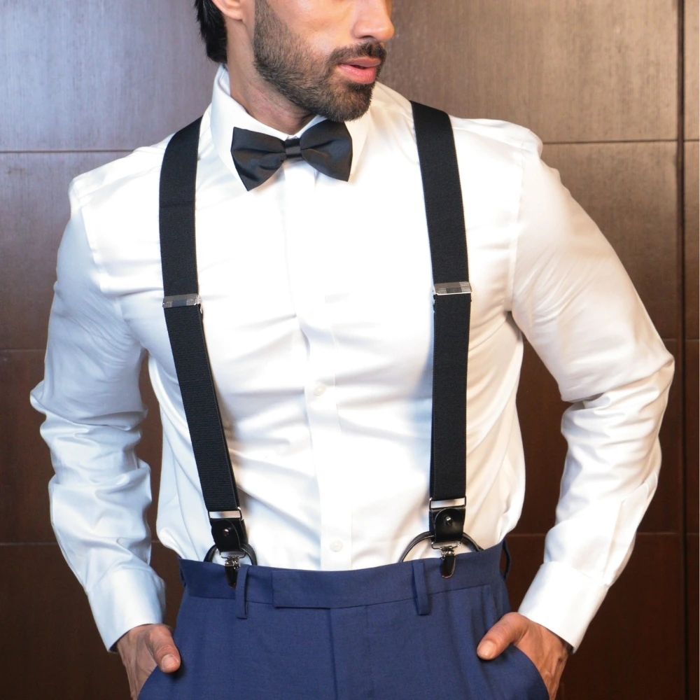 Signature Solid Black Y Back Button-end Suspender