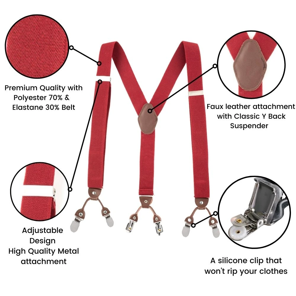 Booster Solid Burgundy Clip On Suspenders