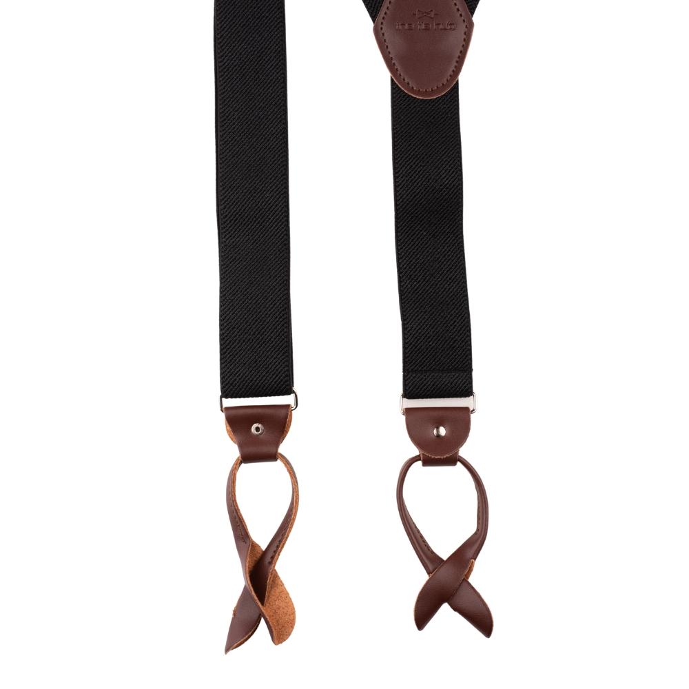 Gentry Black Elasticated Suspender With Brown Leatherette Fitting-Button up Style
