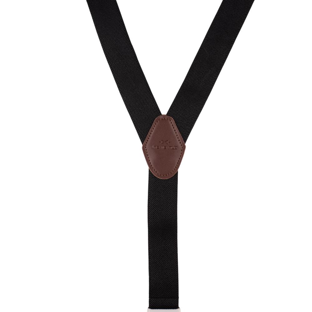 Gentry Black Elasticated Suspender With Brown Leatherette Fitting-Button up Style