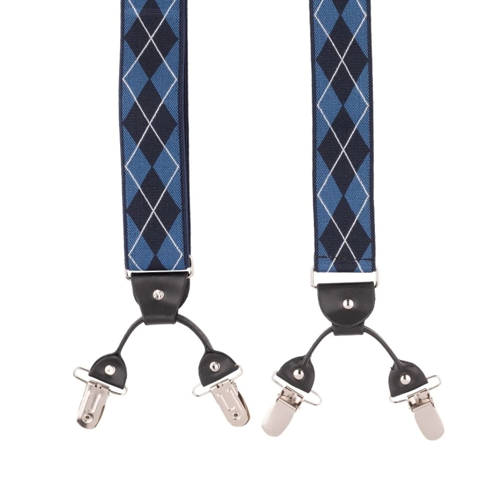 Diamond Tip Blue Y Back Clip On Suspender
