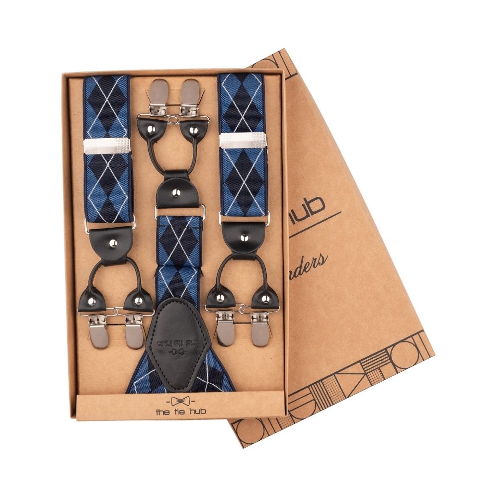 Diamond Tip Blue Y Back Clip On Suspender