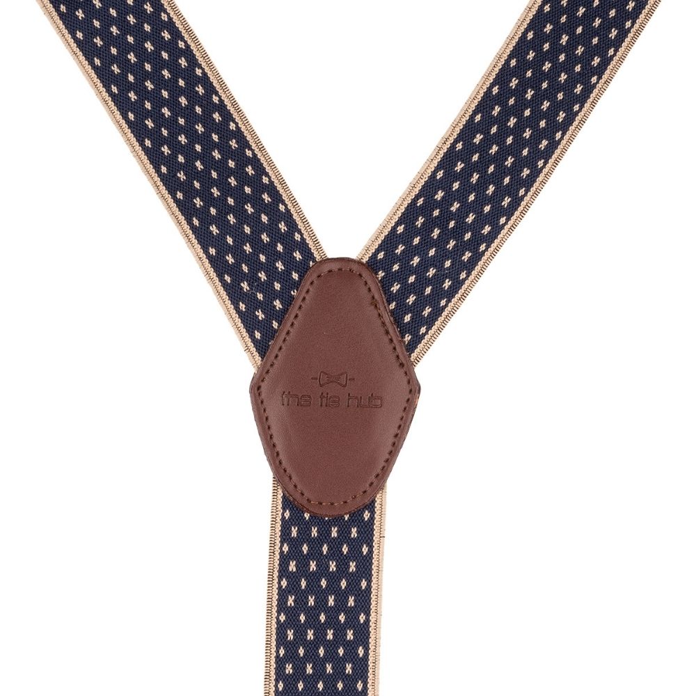 Navy Blue with Brown Y back Suspender with clipons