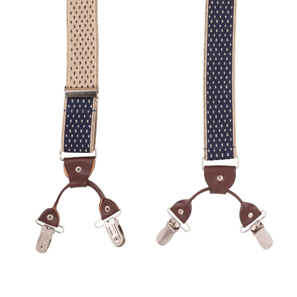 Navy Blue with Brown Y back Suspender with clipons