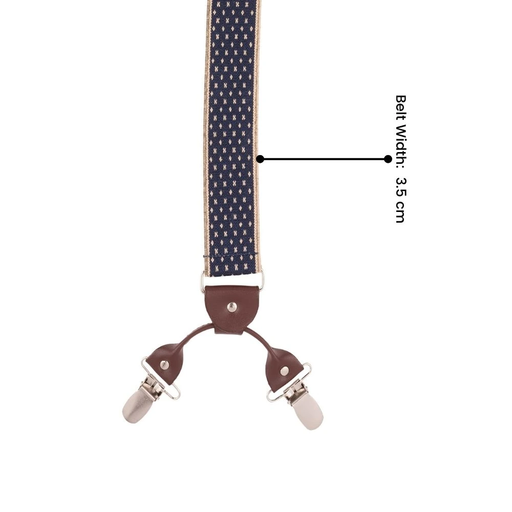 Navy Blue with Brown Y back Suspender with clipons