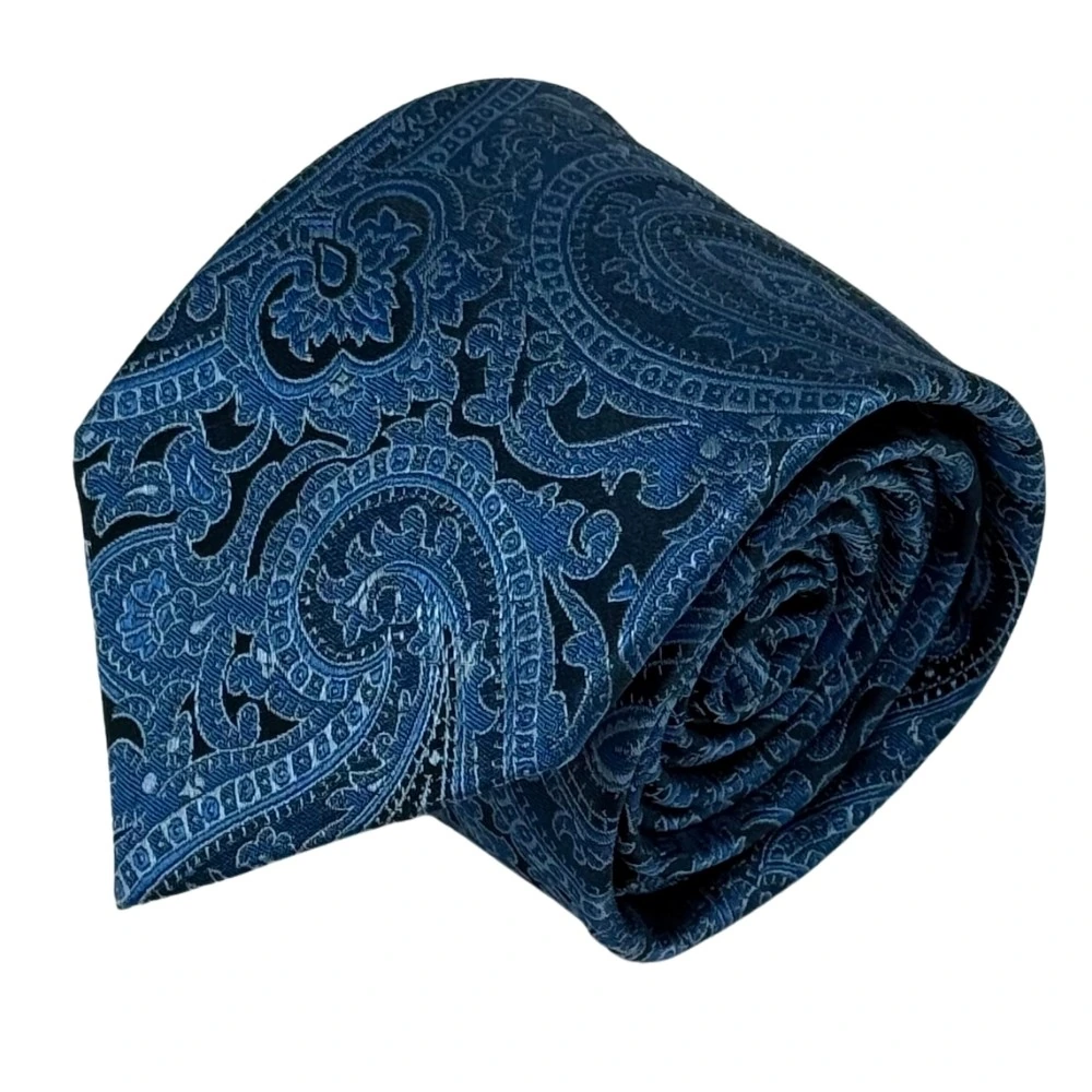 Blue Silk Paisley Necktie with Navy Blue Cufflinks Combo for Men