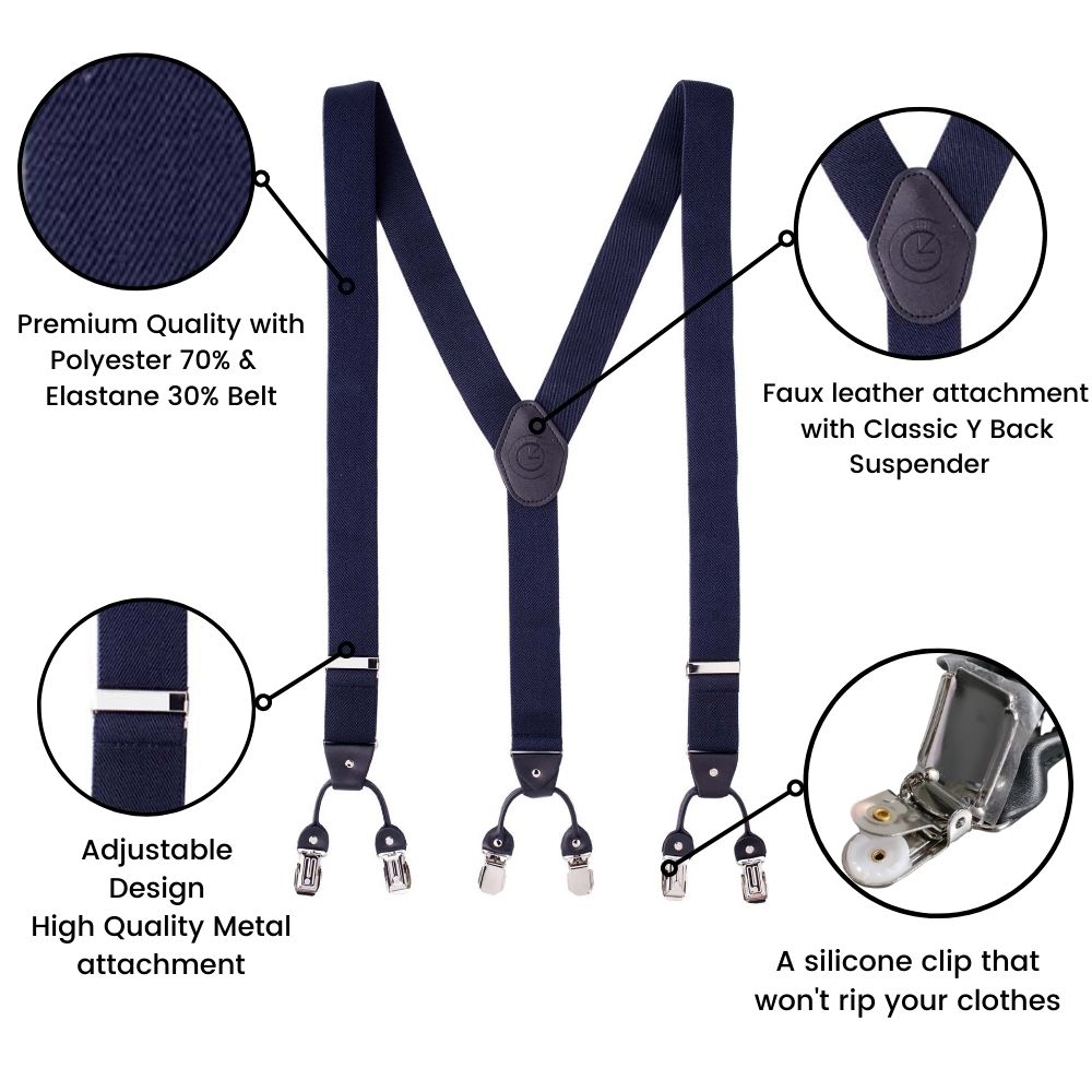 Carbon Blue Clip On Suspenders